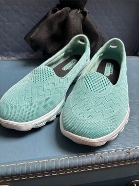 Skechers Slip-On Knit Sneakers in Mint Green
